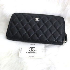 Chanel- Timeless Caviar Leather Zippy Clutch/Wallet Blk, Gorgeous